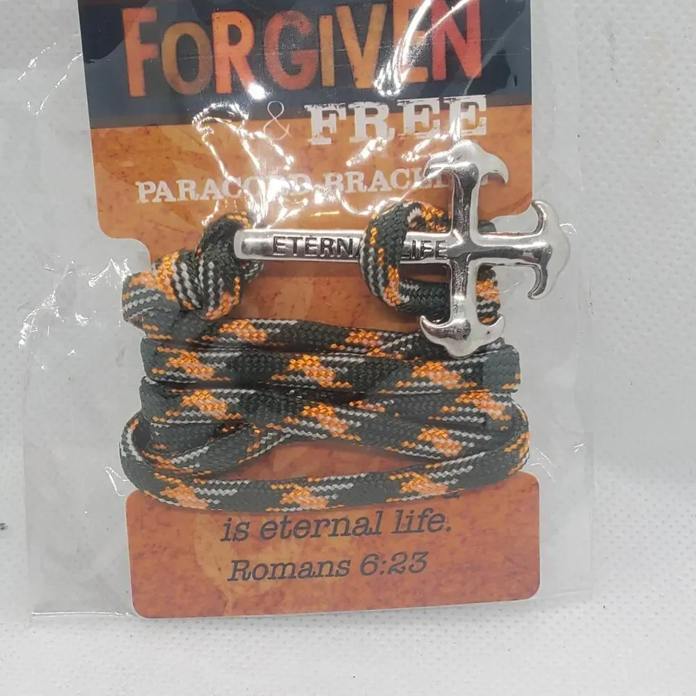 Christian Faith Paracord Wrap Bracelet Forgiven & Free Cross Roman 6:23 Religion